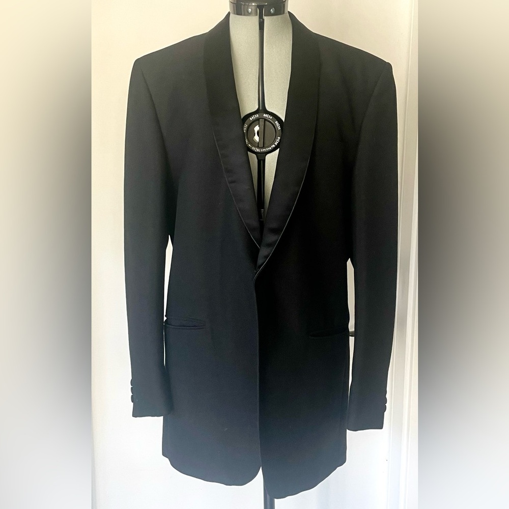 Harrods Vintage Worsted Mohair Tux Jacket, covered buttons, satin lapel, 40R